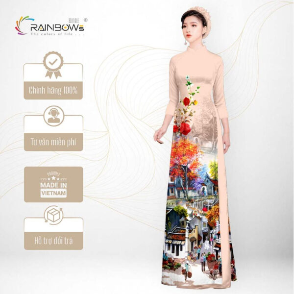 Vải Áo Dài Mã Não Bảo Anh Cao Cấp, Họa Tiết Phong Cảnh Đẹp - AD97-NNA116 - Hình ảnh 7