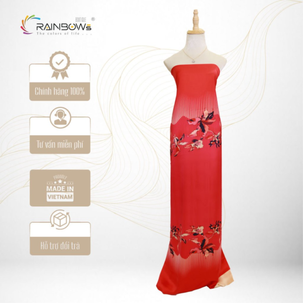 Vải Lụa Mã Não Bảo Anh In 3D Cao Cấp, Họa Tiết Hoa Chùm Kẻ Sọc-AD8